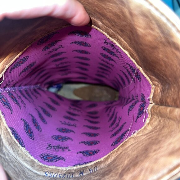 Vintage Zodiac Leather Boots Western Boho Mid-Calf Toe Taps Straps Brown 8.5 - Picture 11 of 12